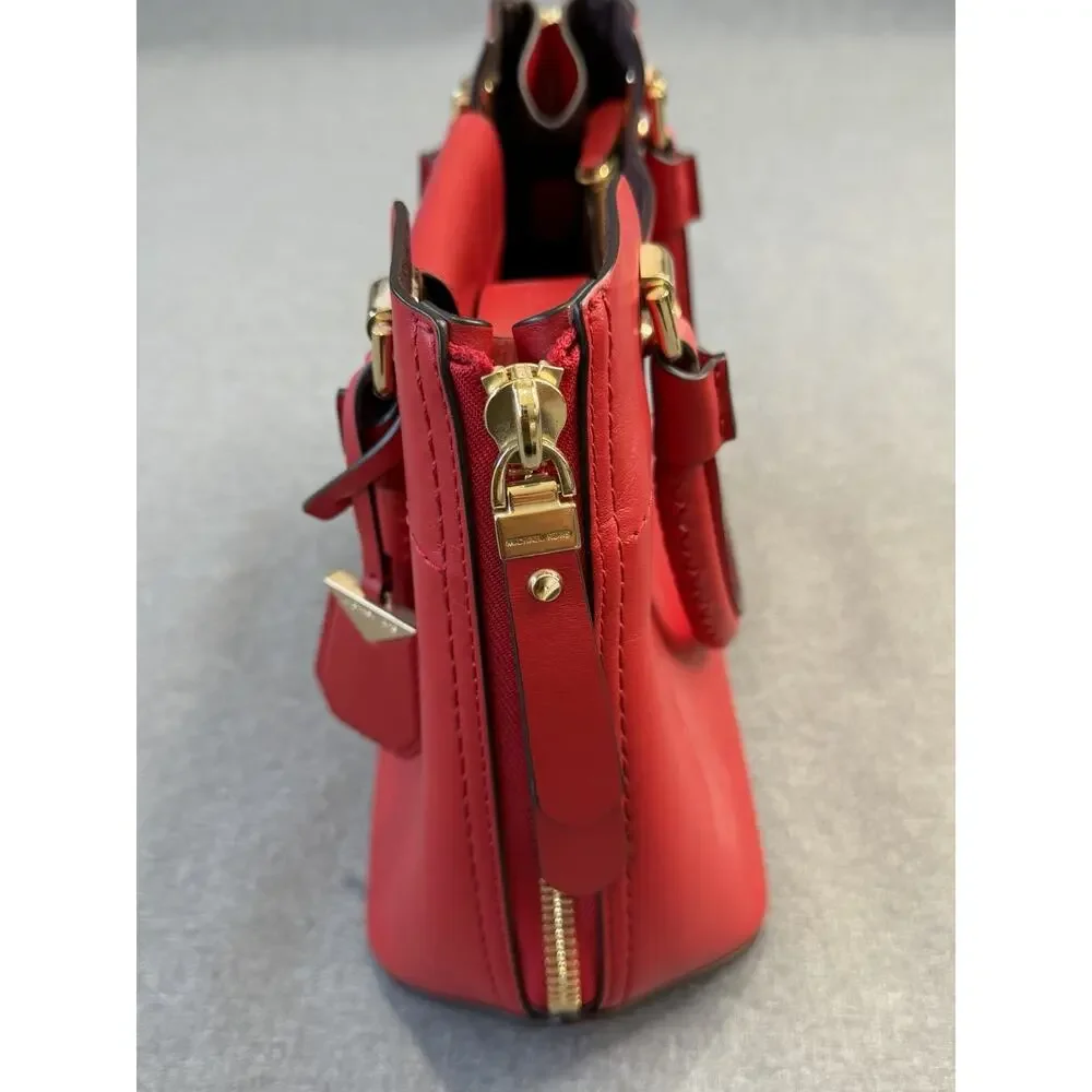 Michael Kors Blakely Leather Satchel in Red Handle Bag Gold Hardware Bag Charm